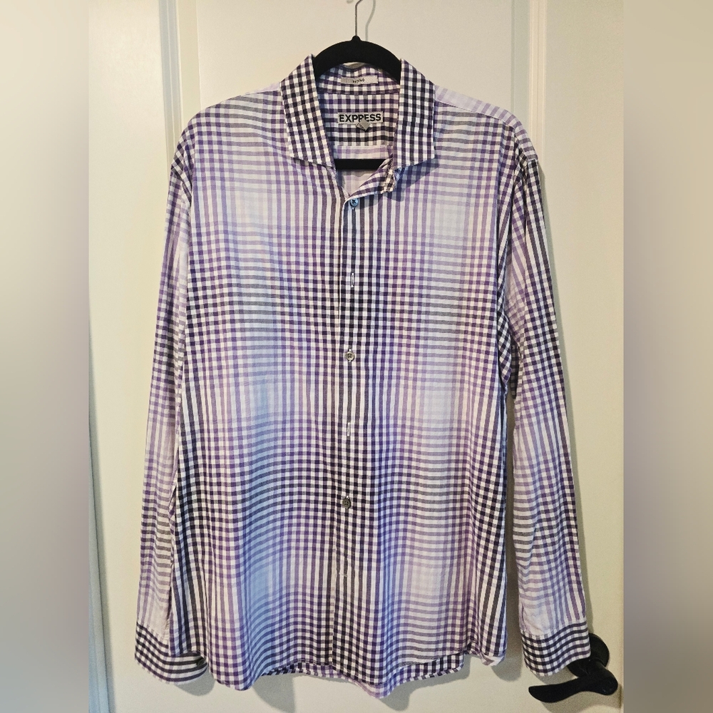 Express Men's Purple Checkered Shirt